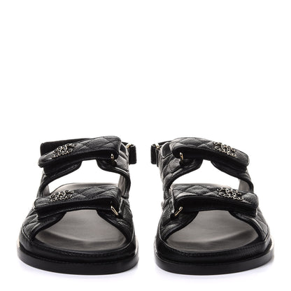 Chanel Grained Calfskin Velcro Dad Sandals 39.5 Black 2 of 10