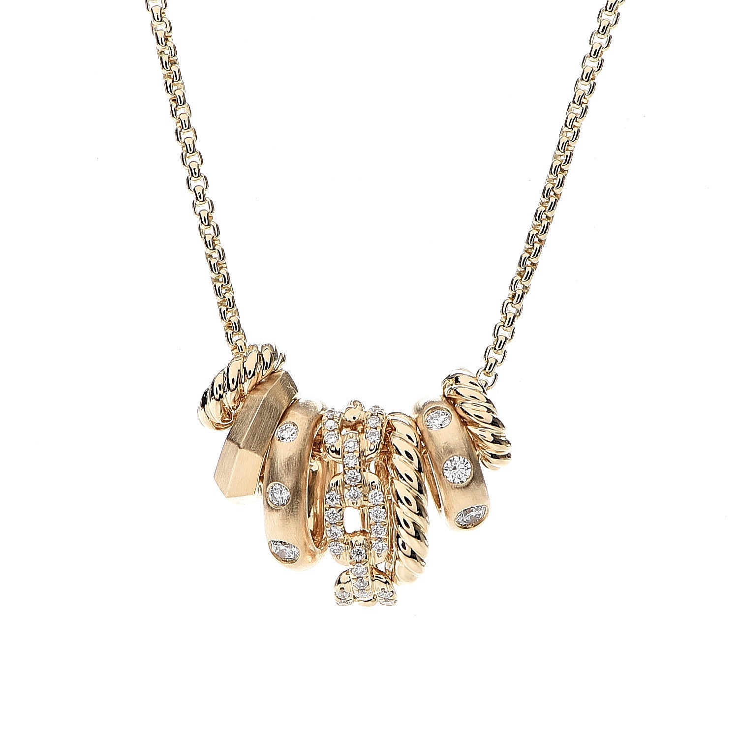 David Yurman 18K Yellow Gold Diamond Stax Rondelle Pendant Necklace 3 of 5