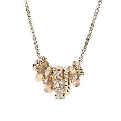 David Yurman 18K Yellow Gold Diamond Stax Rondelle Pendant Necklace 3 of 5