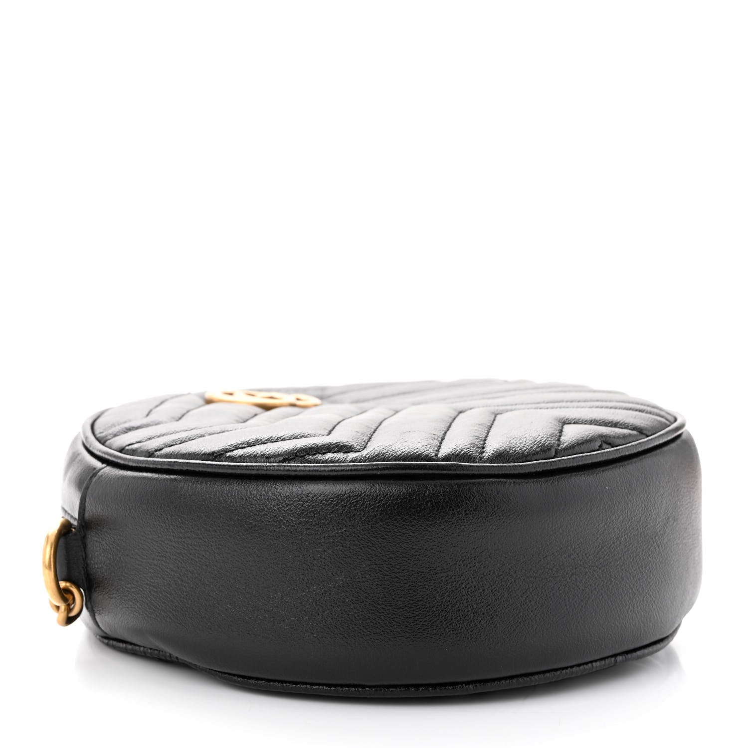 Gucci Azalea Calfskin Matelasse Heart Mini GG Marmont Round Shoulder Bag Black 4 of 11
