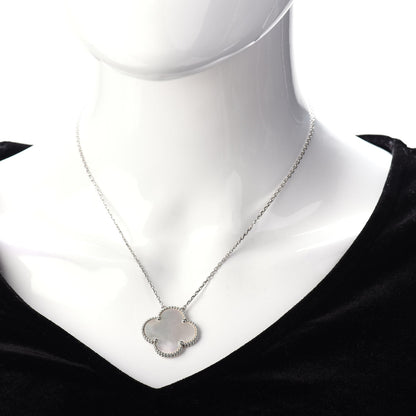 Van Cleef & Arpels 18K White Gold Mother of Pearl Magic Alhambra Pendant Necklace 2 of 4