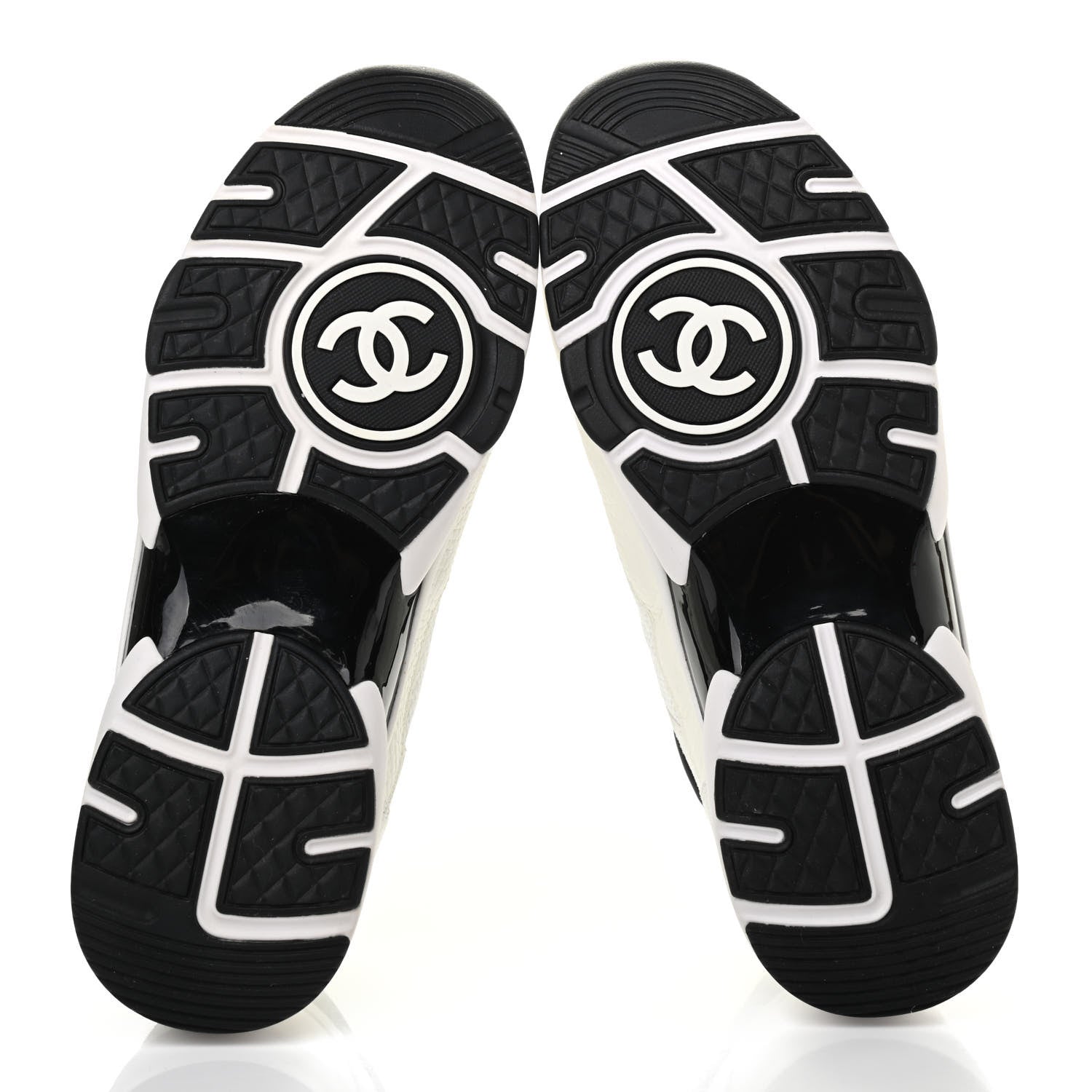 Chanel Mesh Suede Calfskin Grained Calfskin Womens CC Sneakers 40.5 White Black 5 of 8