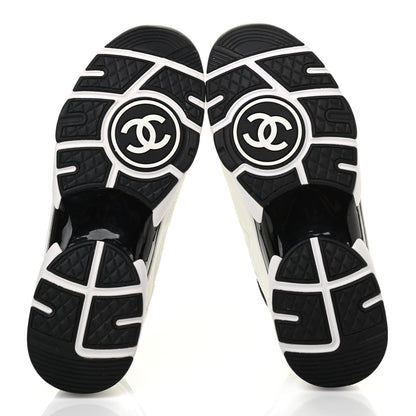 Chanel Mesh Suede Calfskin Grained Calfskin Womens CC Sneakers 40.5 White Black 5 of 8
