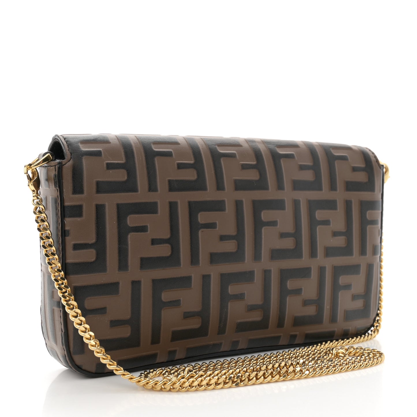 Vitello Soft F is Fendi Bi-Color FF 1974 Embossed Envelope Wallet On Chain with Pouches Maya Black