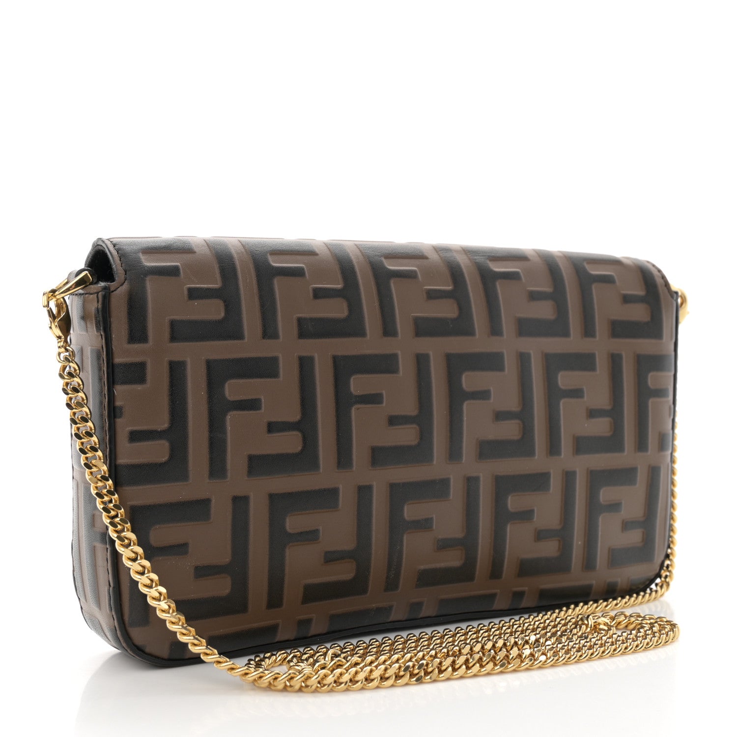 Fendi Vitello Soft F is Fendi Bi-Color FF 1974 Embossed Envelope Wallet On Chain with Pouches Maya Black 4 of 13
