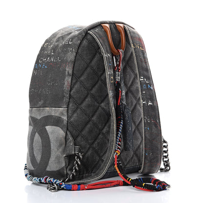 Chanel Graffiti Printed Canvas Medium Backpack Black 2 of 9