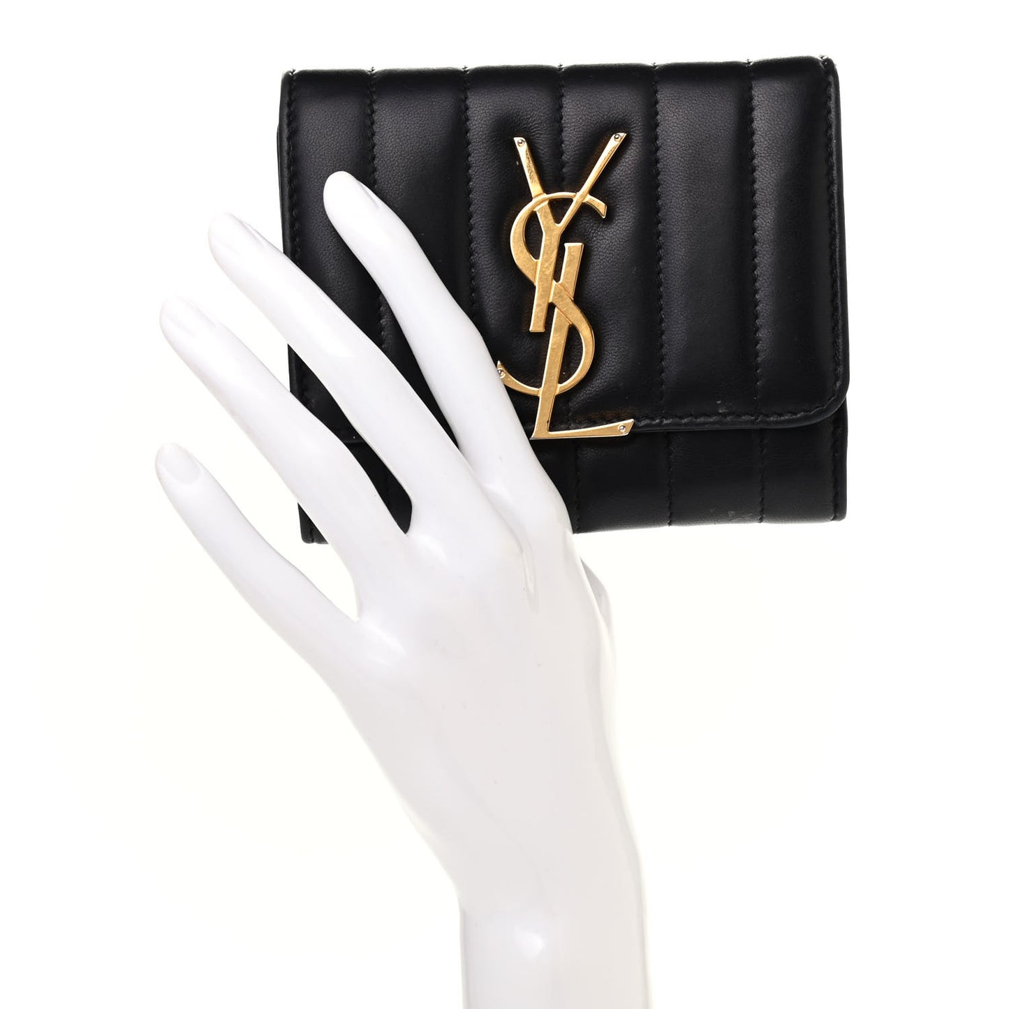 Lambskin Matelasse Monogram Vicky Tri-Fold Wallet Black