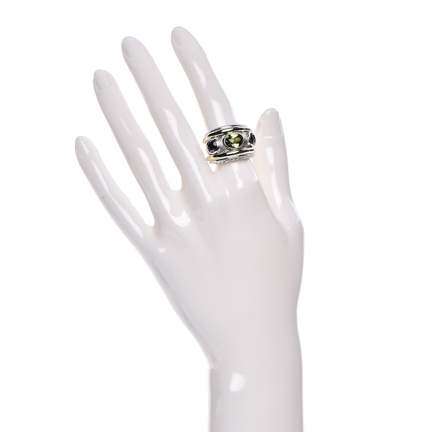 David Yurman Sterling Silver 14K Yellow Gold 17mm Amethyst Peridot Renaissance Ring 52 6 2 of 6