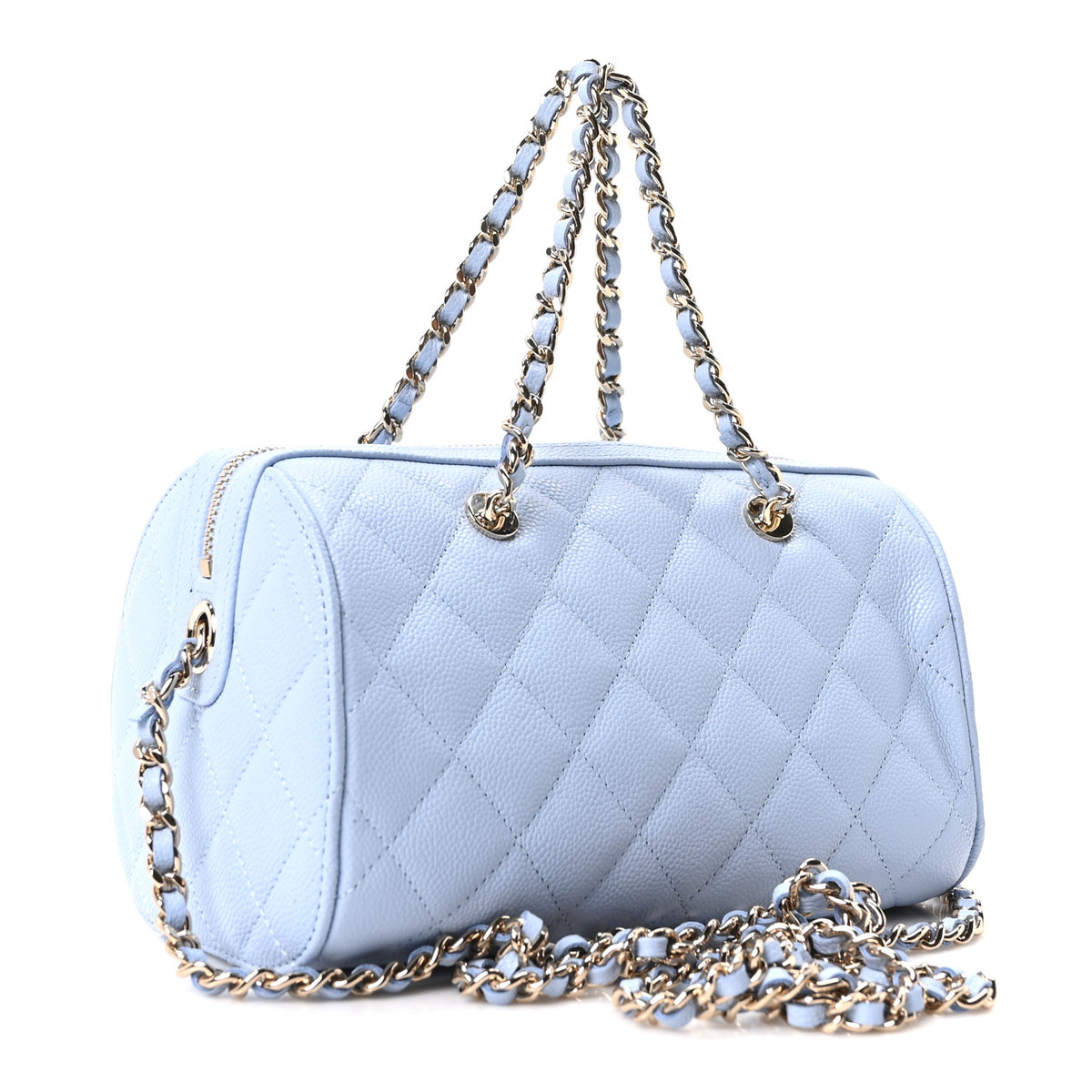 Chanel Caviar Quilted Barrel Clutch With Chain Light Blue 3 of 10