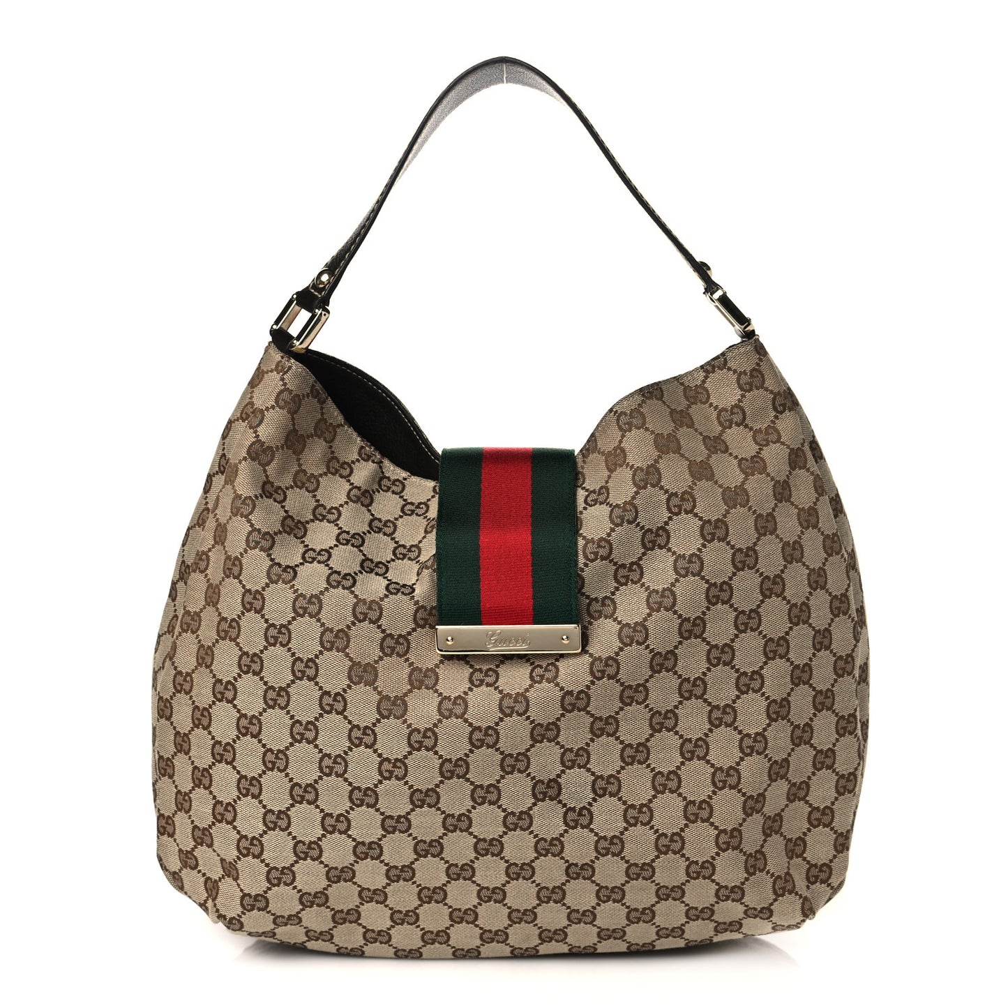 Monogram Large New Ladies Web Hobo Dark Brown