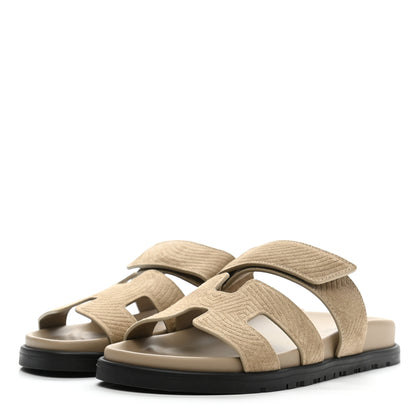 Hermes Suede Goatskin Chaine d'Ancre Womens Chypre Sandals 35.5 Beige Sable 3 of 9