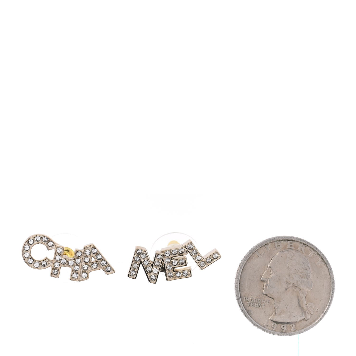 Chanel Crystal Pearl Signature Stud Earrings Gold 2 of 4