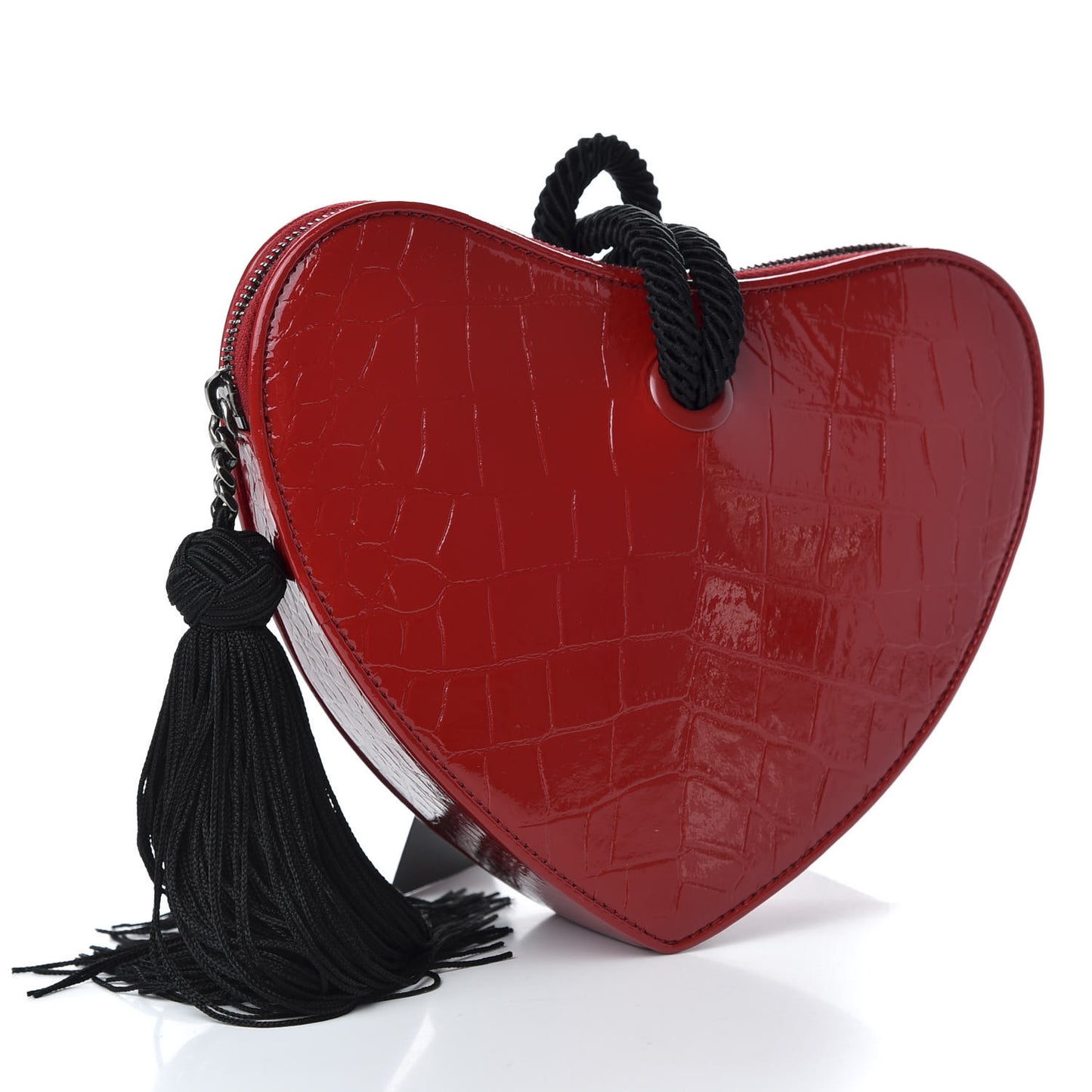 Patent Crocodile Embossed Sac Coeur Heart Shaped Clutch Red