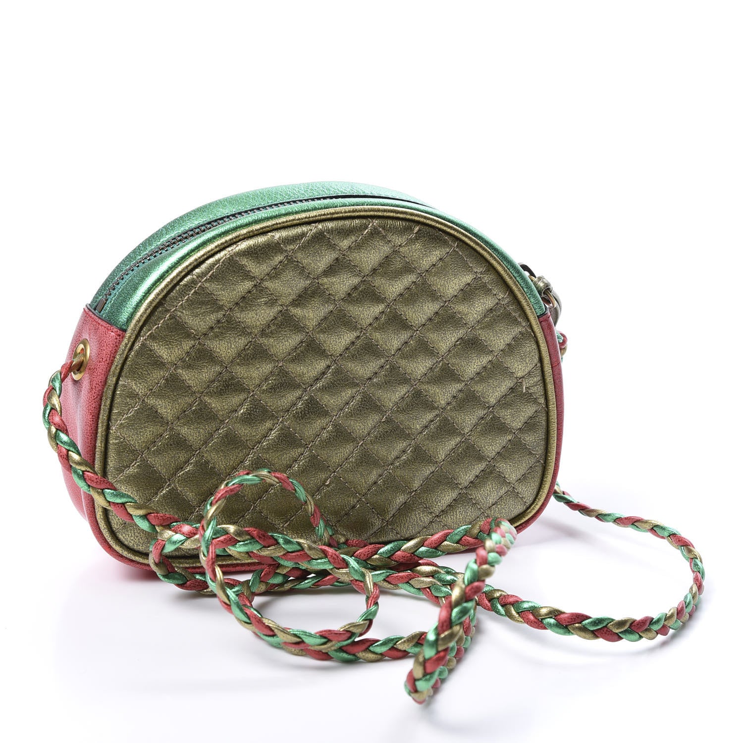 Gucci Laminated Nappa Trapuntata Mini Zumi Dome Shoulder Bag Rosso Jasmine Green Rame 2 of 10