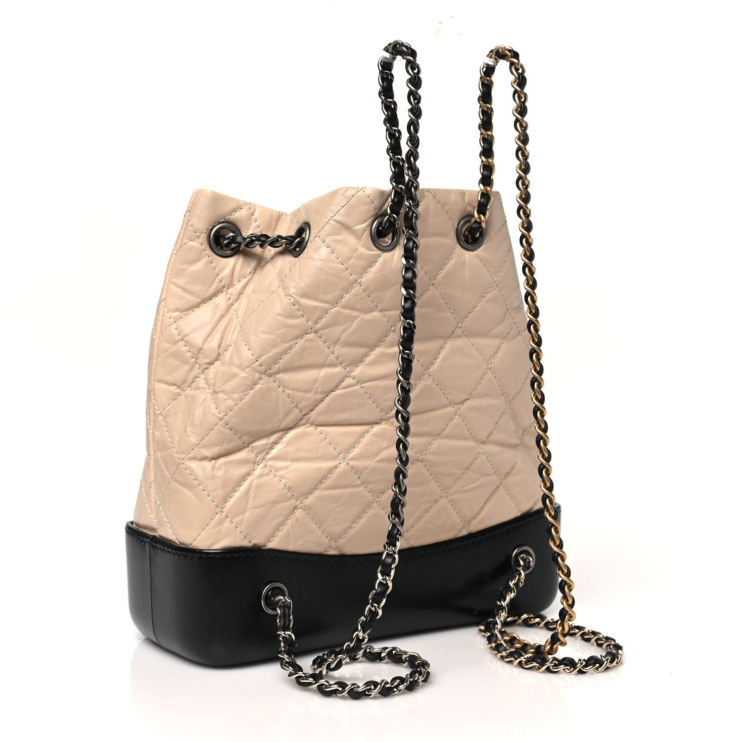 Chanel Aged Calfskin Quilted Small Gabrielle Backpack Beige Black 3 of 10