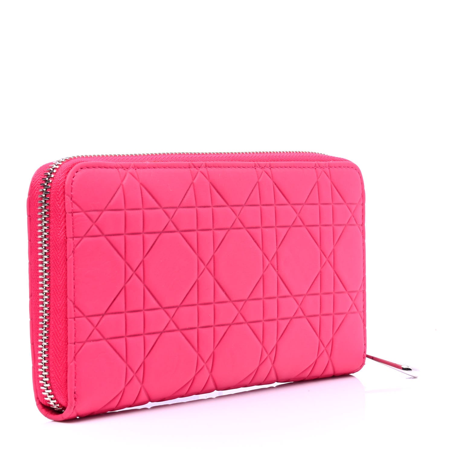 Christian Dior Lambskin Cannage Lady Dior Zip Wallet Fuchsia 2 of 5