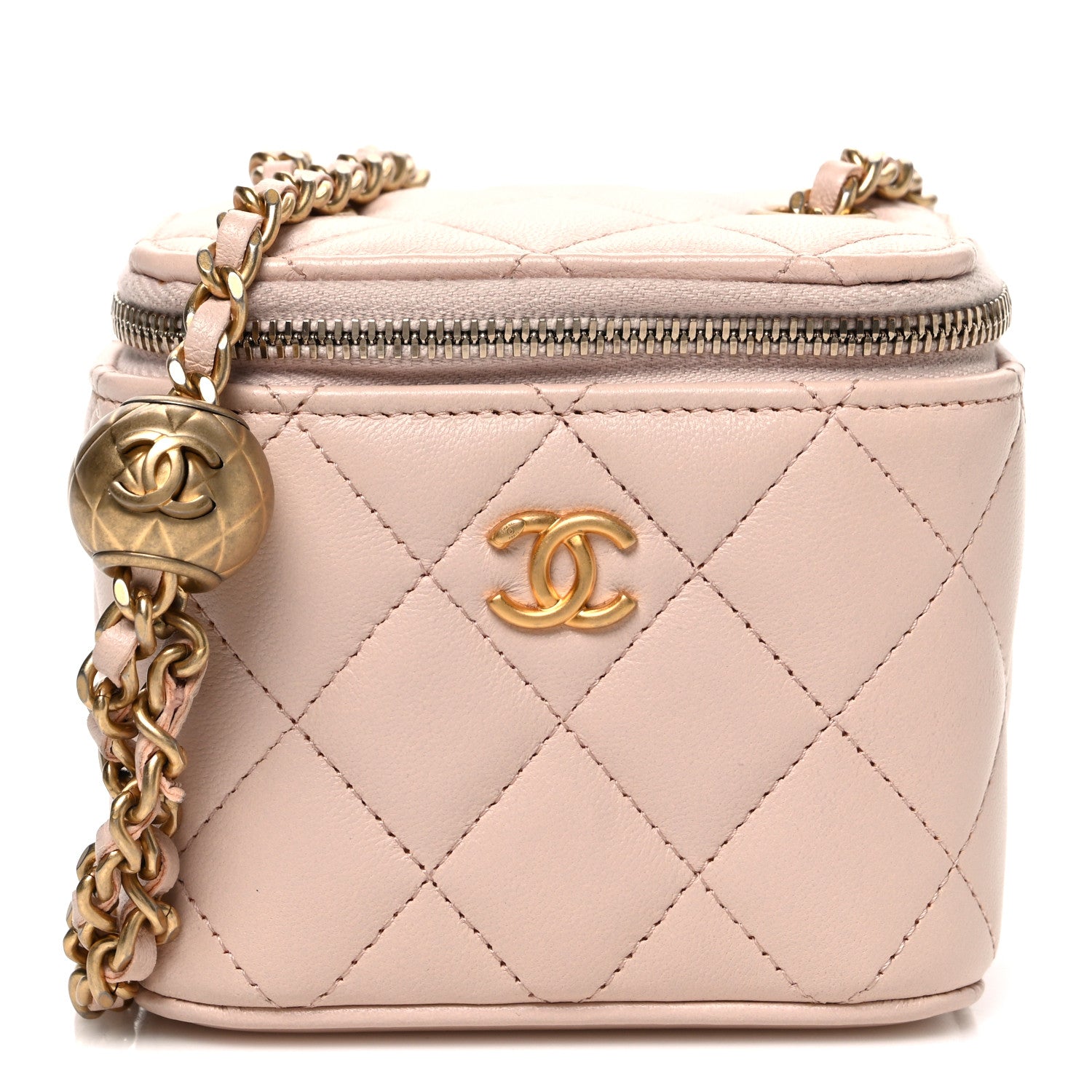 Chanel Lambskin Quilted Pearl Crush Mini Vanity Case With Chain Light Beige 1 of 9