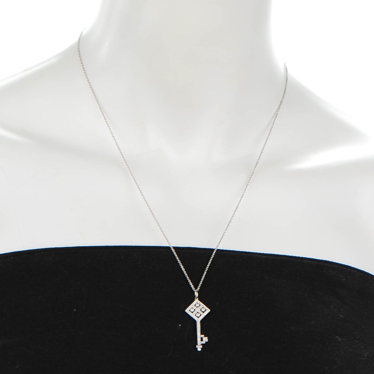 Platinum Diamond Checkerboard Key Pendant Necklace
