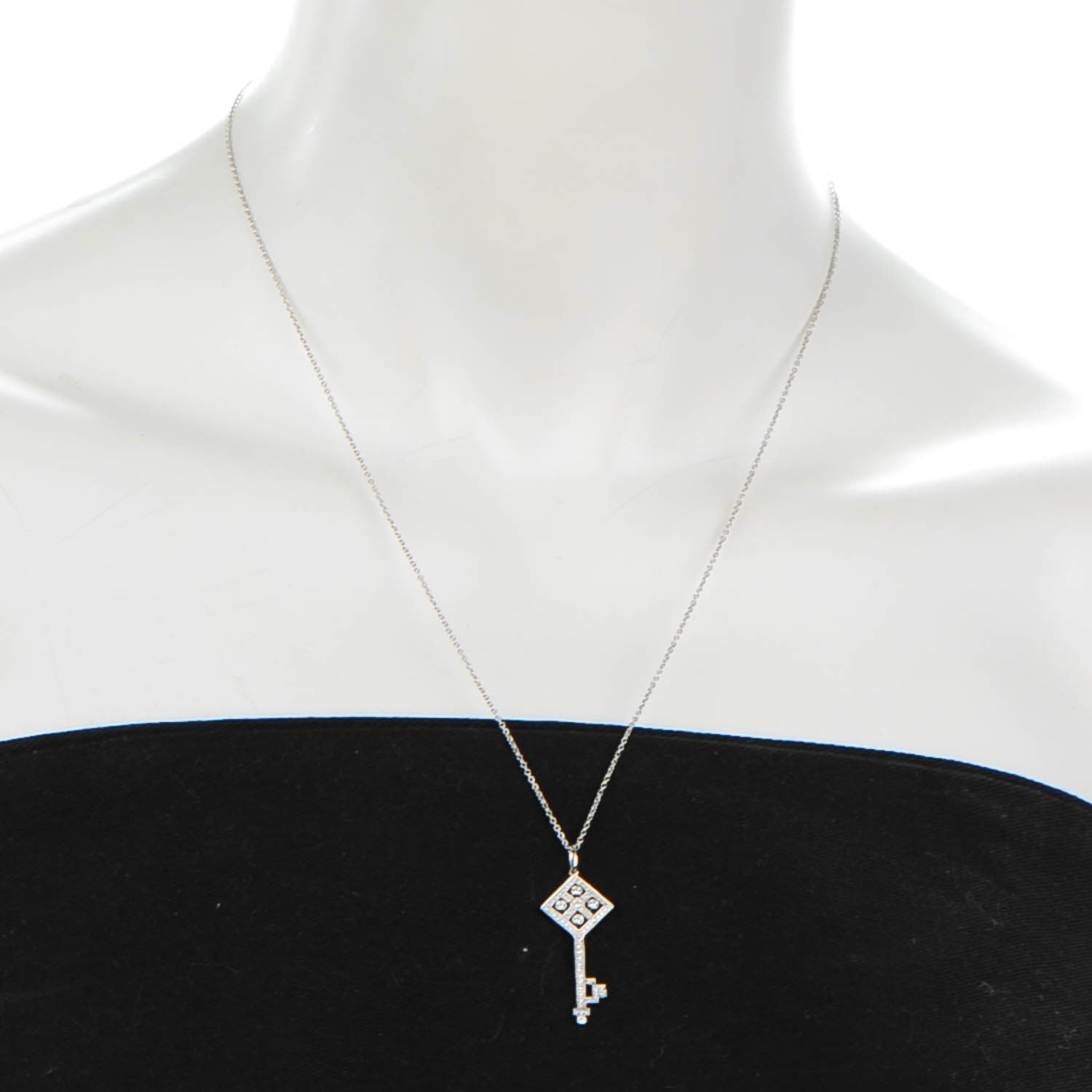 Tiffany Platinum Diamond Checkerboard Key Pendant Necklace 2 of 6