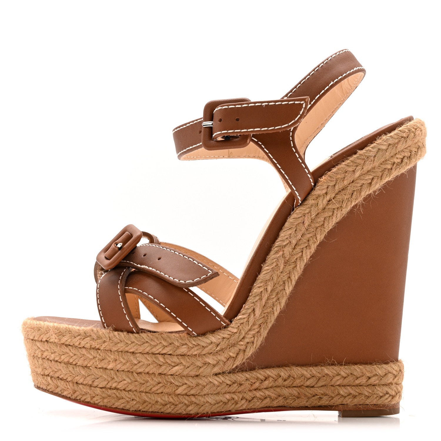 Christian Louboutin Calfskin Rope Zero Problem 140 Espadrille Wedges 35 Brown 1 of 10
