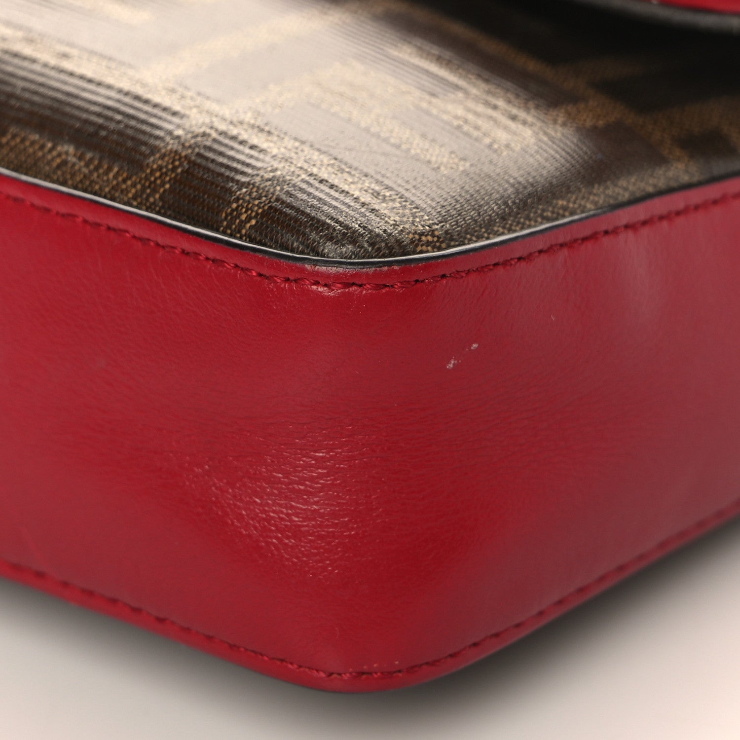 Fendi Glazed Fabric Vitello Century FF 1974 Stamp Patch Mini Double F Crossbody Bag Mogano Panna Fragola 9 of 9