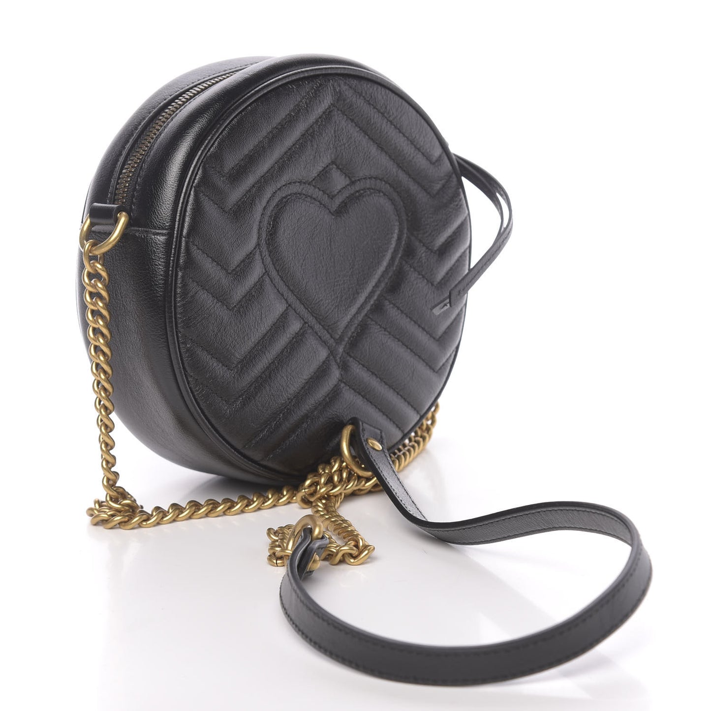 Azalea Calfskin Matelasse Heart Mini GG Marmont Round Shoulder Bag Black