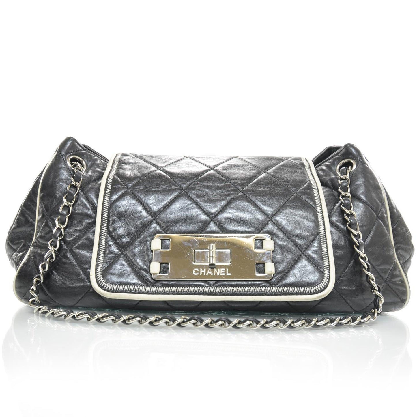 Lambskin Quilted East West Accordion Flap Black