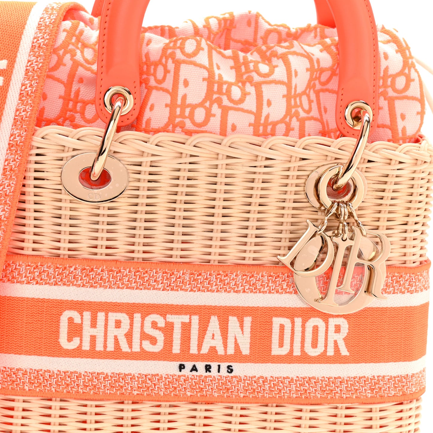 Wicker Oblique Medium Lady Dior Bag Fluorescent Orange