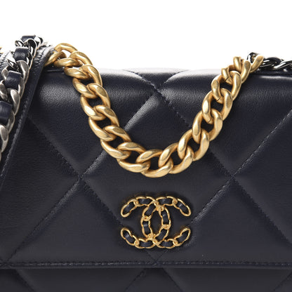 Chanel Lambskin Quilted 19 Wallet On Chain WOC Navy Blue 11 of 12