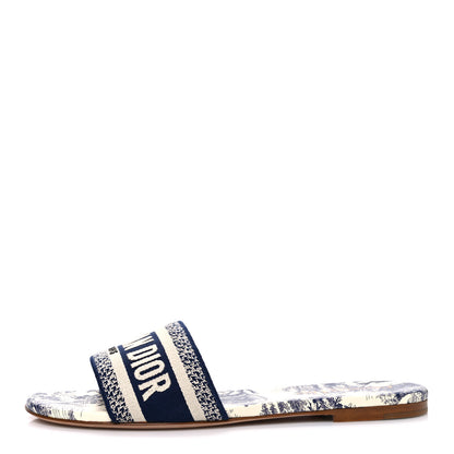 Christian Dior Canvas Toile de Jouy Embroidered Dway Flat Slide Sandals 39 Blue 1 of 11