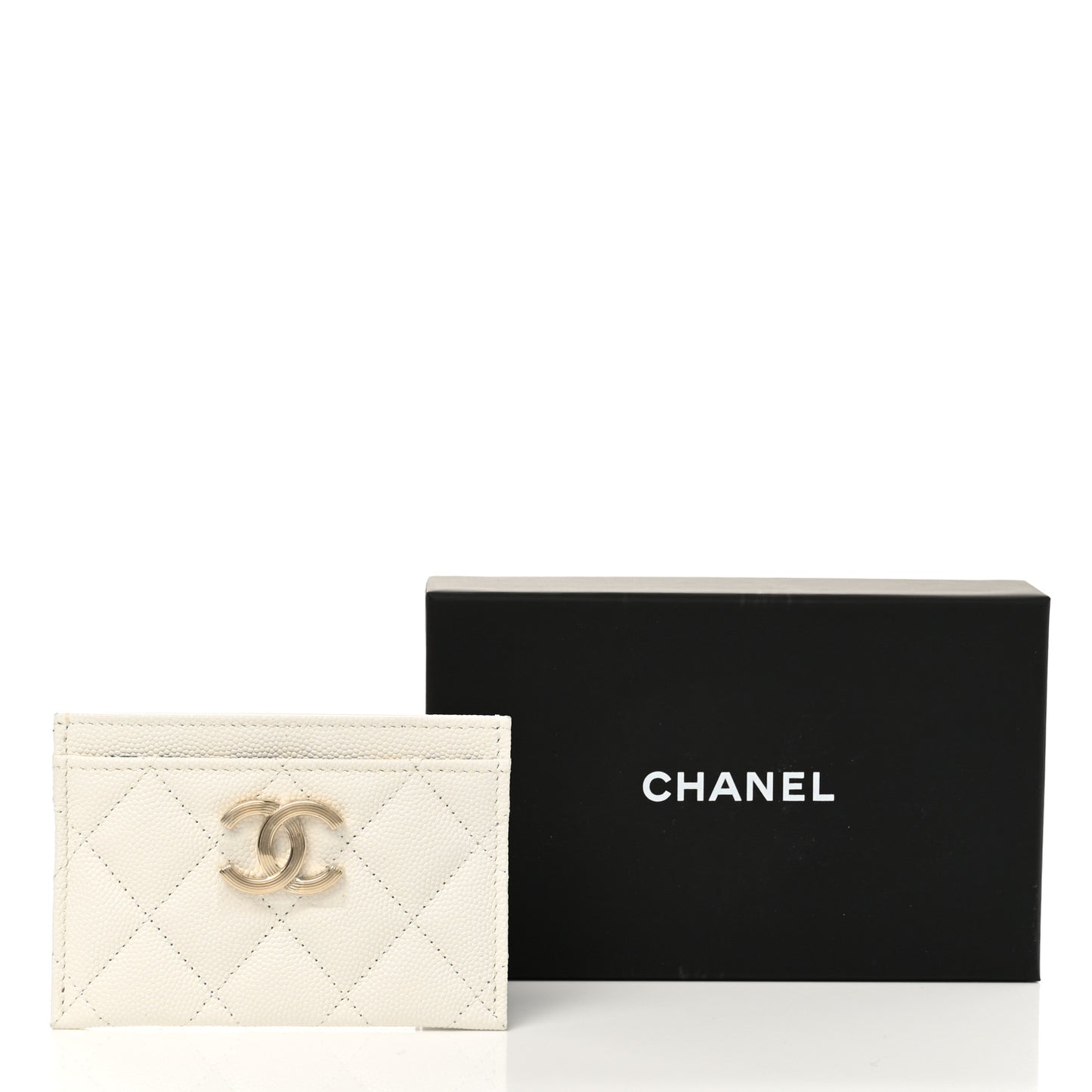 Caviar Metal Quilted Striated CC Card Holder White