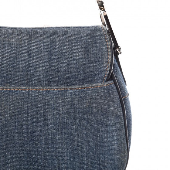 Christian Dior Denim Embroidered Saddle Bag Blue Multi 15 of 17