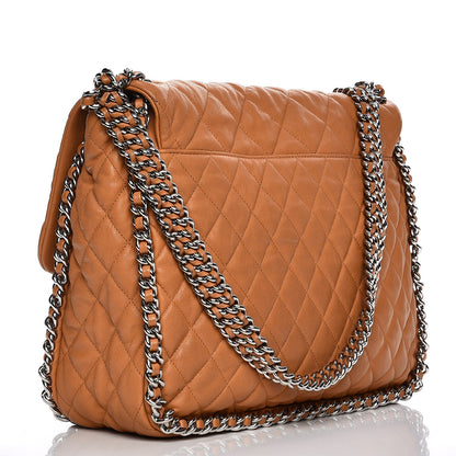 Chanel Washed Lambskin Chain Around Maxi Flap Bag Dark Beige 3 of 18