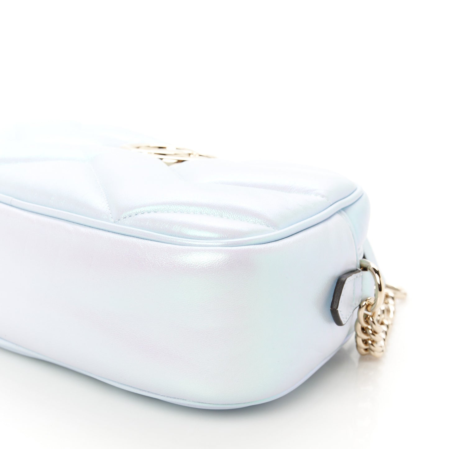 Iridescent Nappa Chevron Matelasse Small GG Marmont Chain Shoulder Bag Iridescent Snow Light Blue