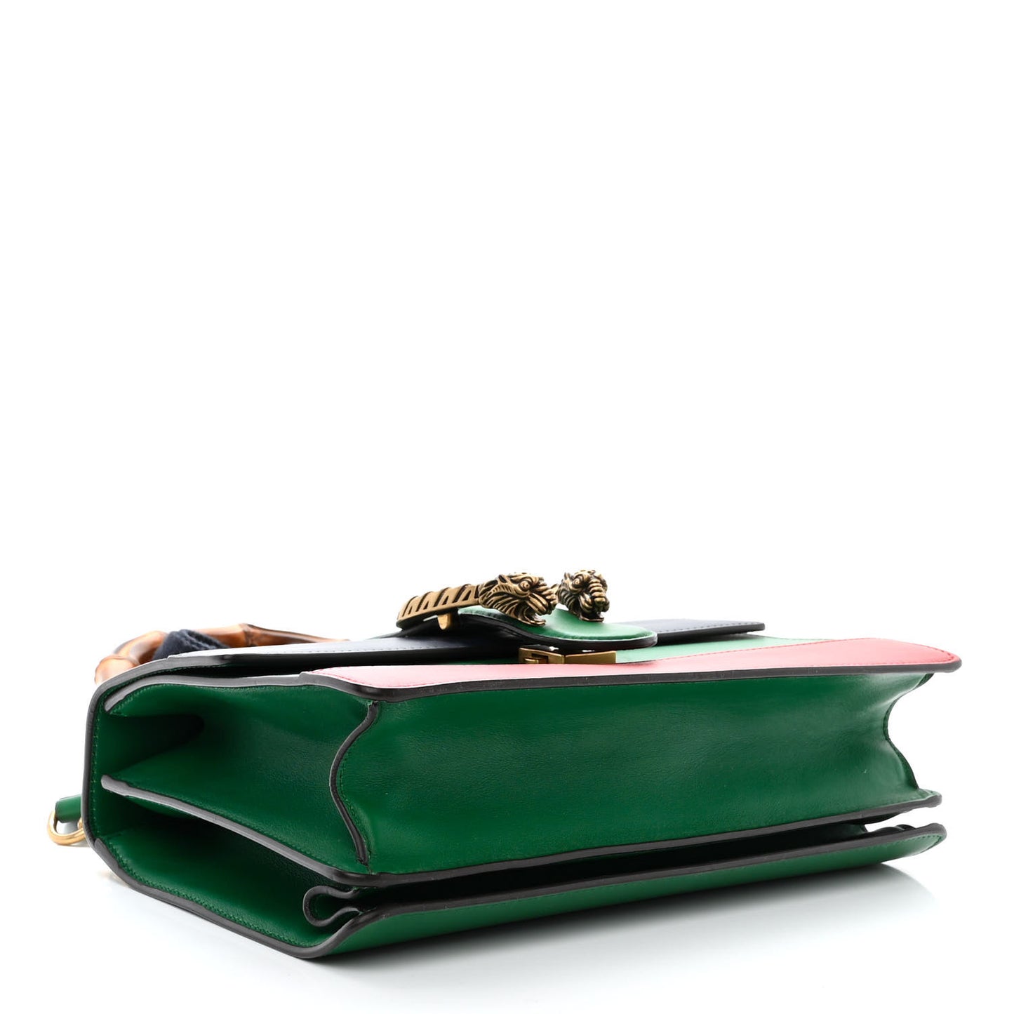 Moon Calfskin Web Medium Dionysus Bamboo Top Handle Bag Emerald Blue Hibiscus Red