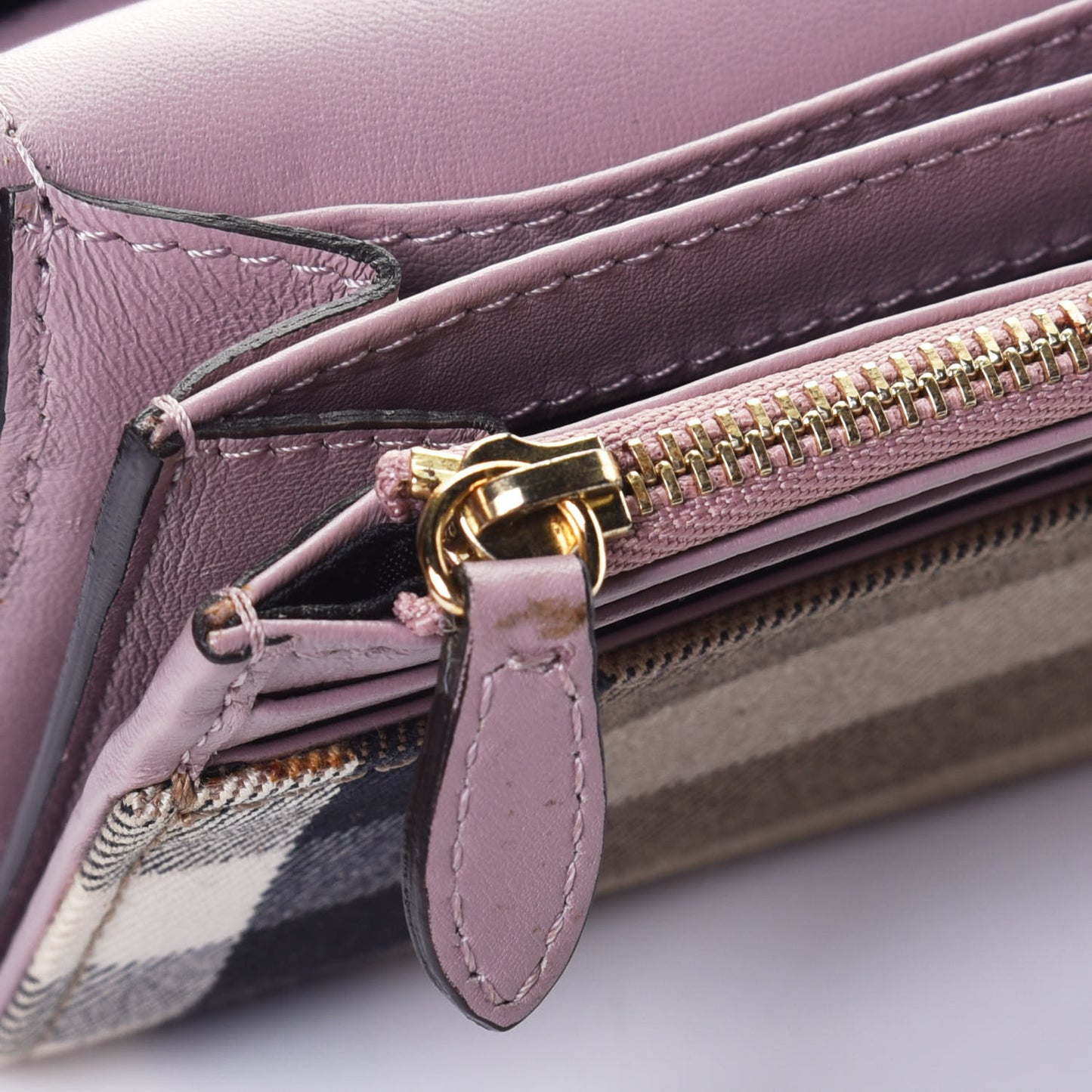 Calfskin House Check Porter Continental Wallet Pale Orchid