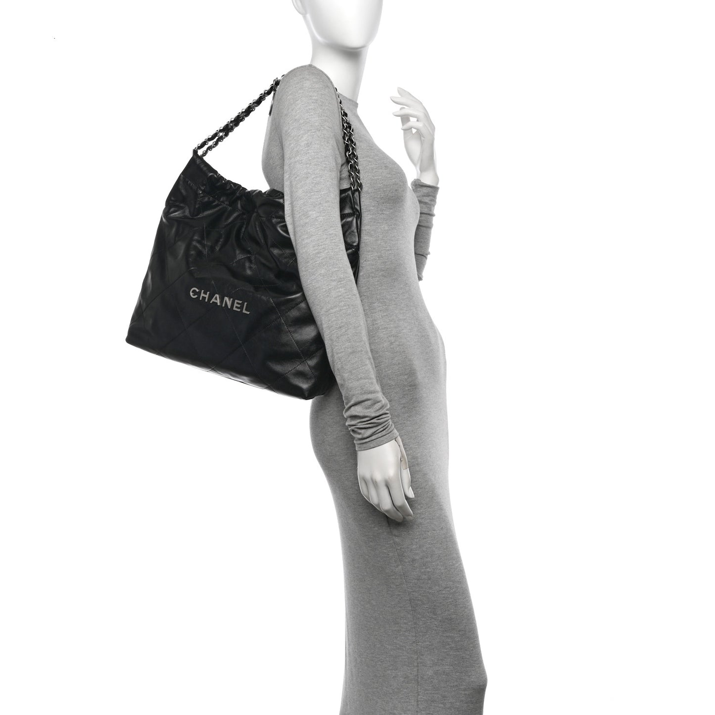 Shiny Calfskin Quilted Chanel 22 Black