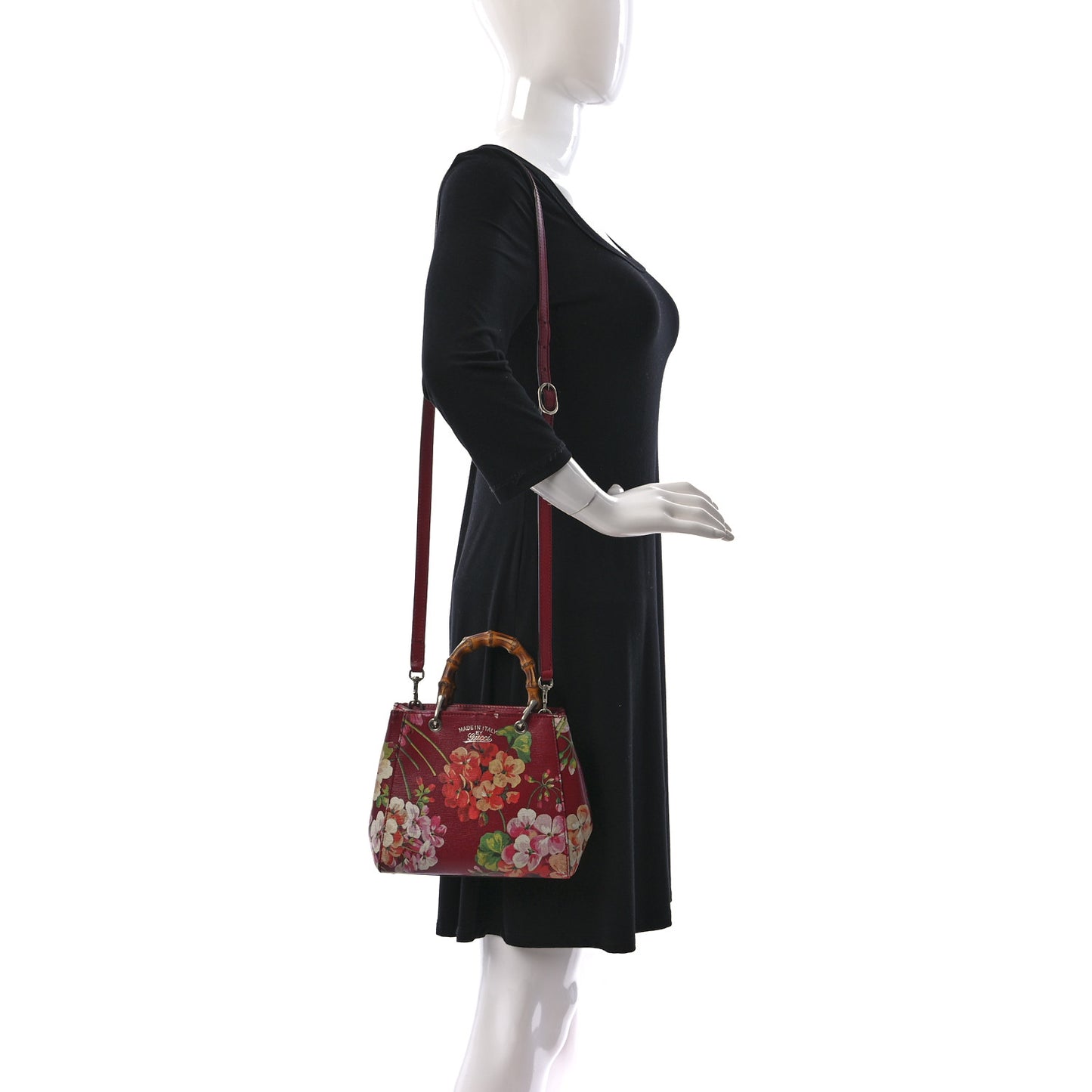 Shangai Calfskin Blooms Print Mini Bamboo Shopper Tote Romantic Cerise Multicolor