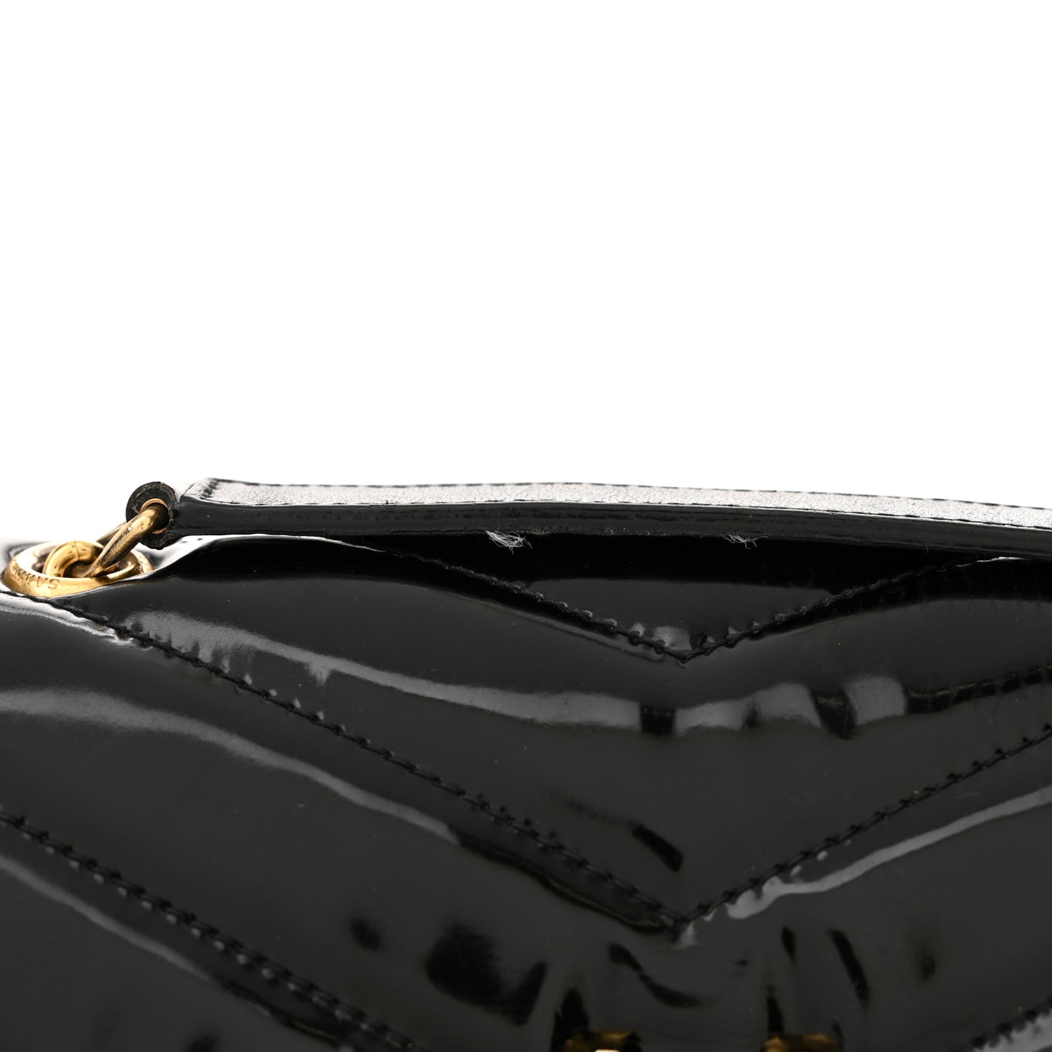 Saint Laurent Patent Y Quilted Monogram Small Loulou Chain Satchel Black 14 of 19
