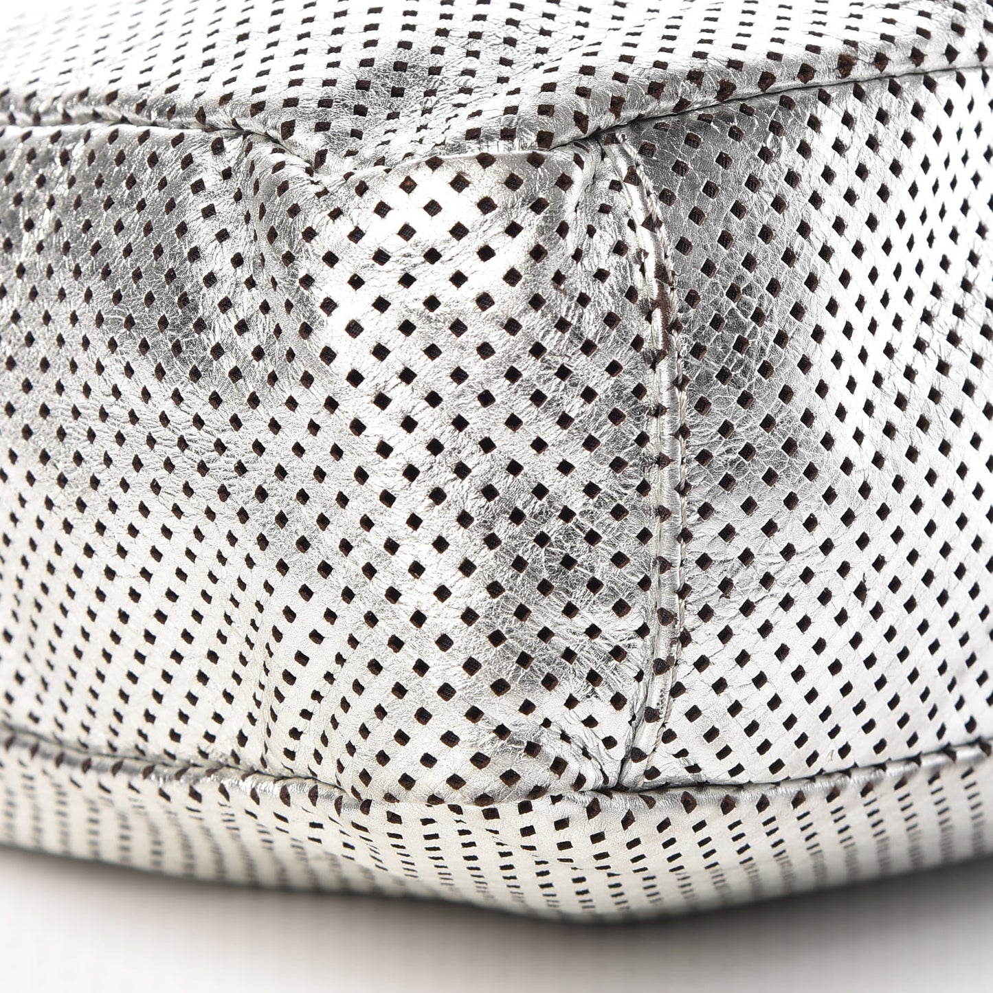 Metallic Glazed Calfskin Perforated Medium Rodeo Drive Tote Silver