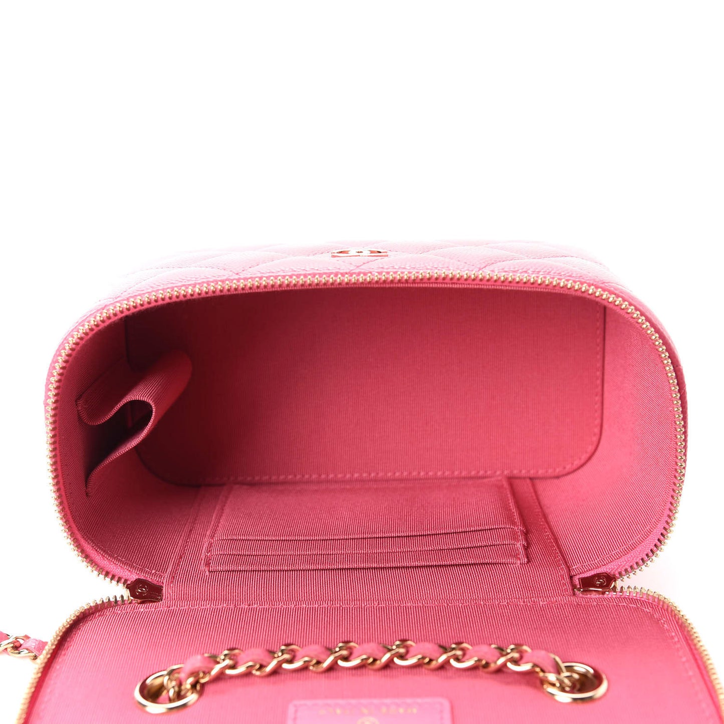 Caviar Quilted Small Vanity Case With Chain Pink