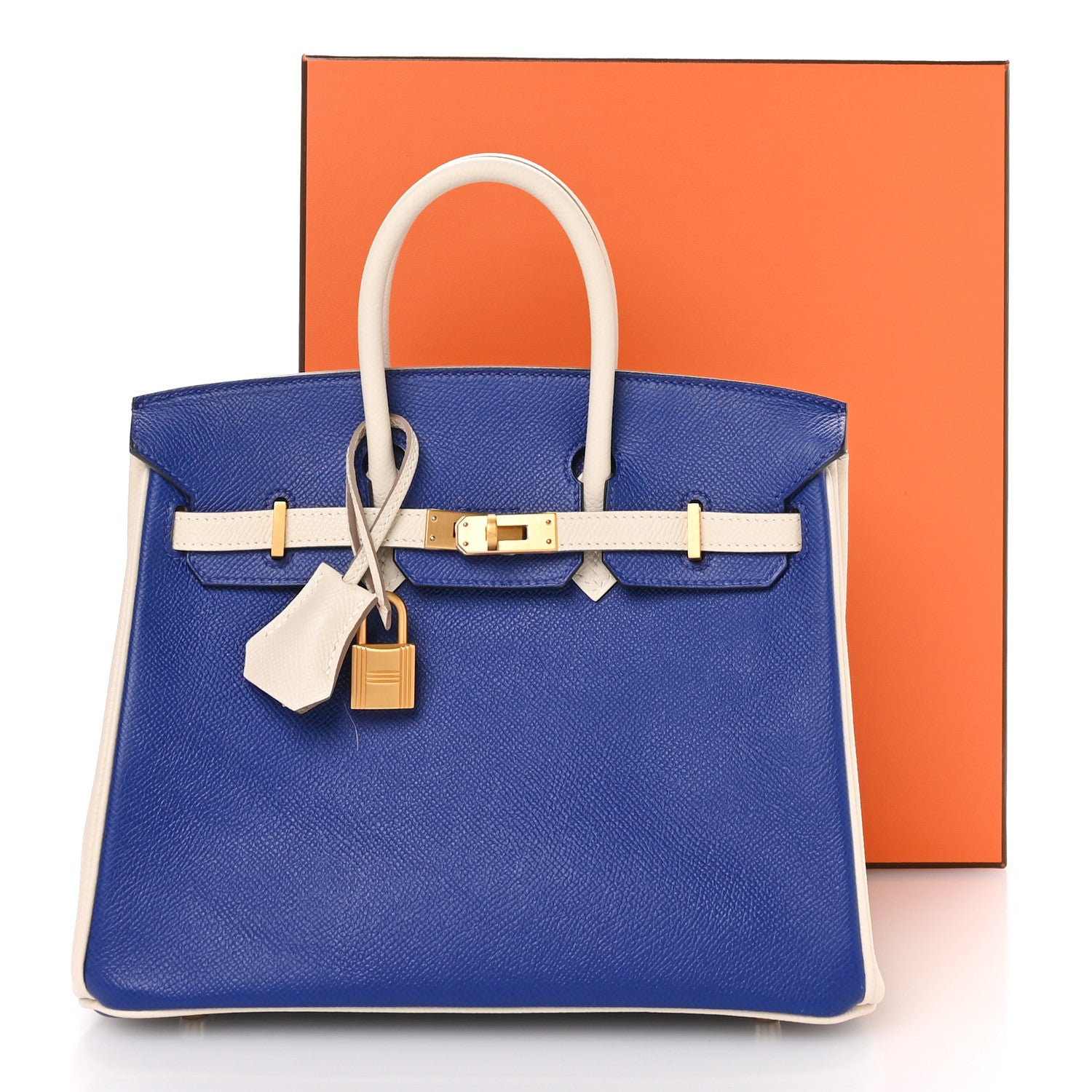 Hermes Epsom Horseshoe Birkin 25 Bleu Electrique Craie 11 of 11