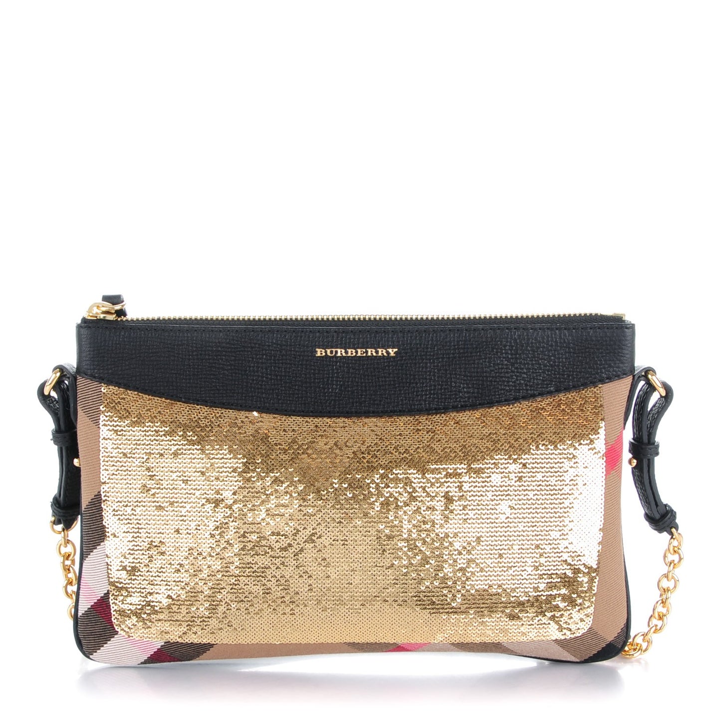House Check Sequin Peyton Crossbody Clutch Bag Gold Black