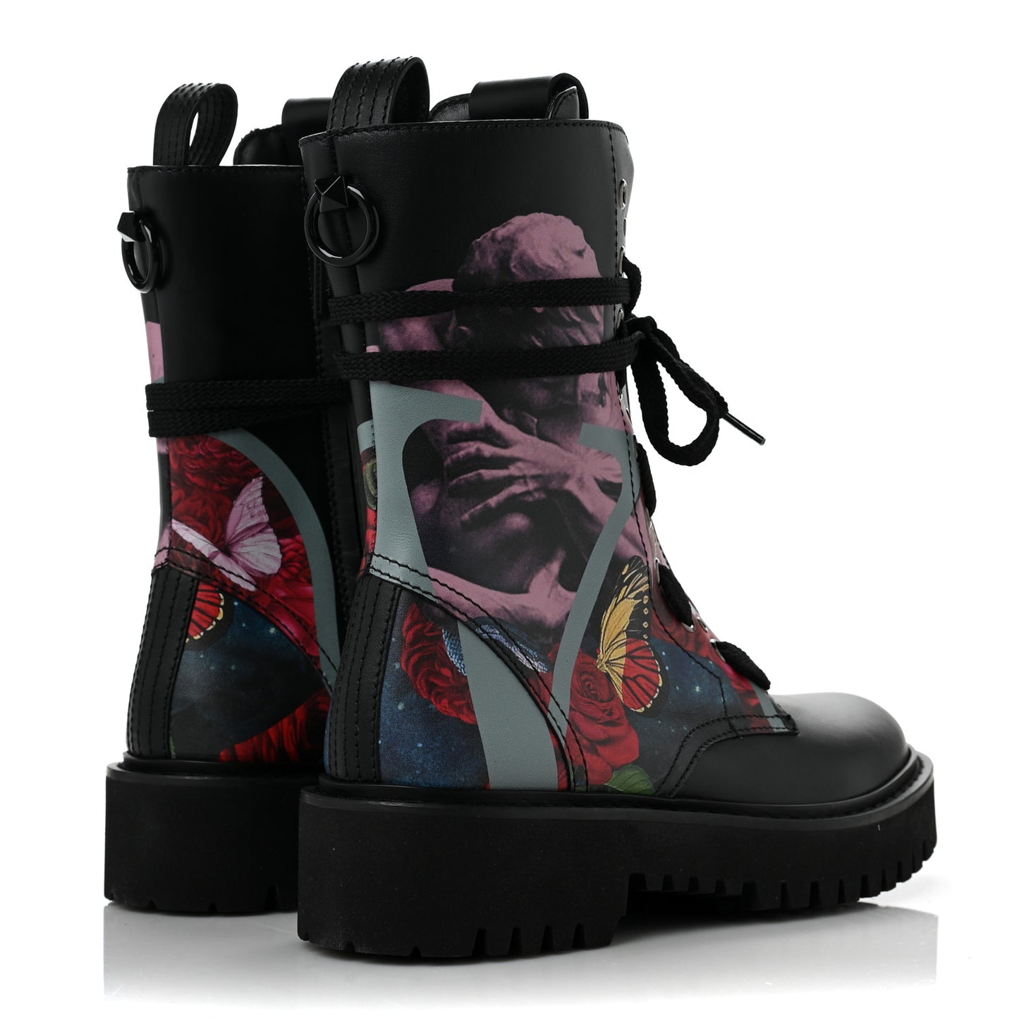X UNDERCOVER Calfskin U Print Combat Boots 36.5 Black