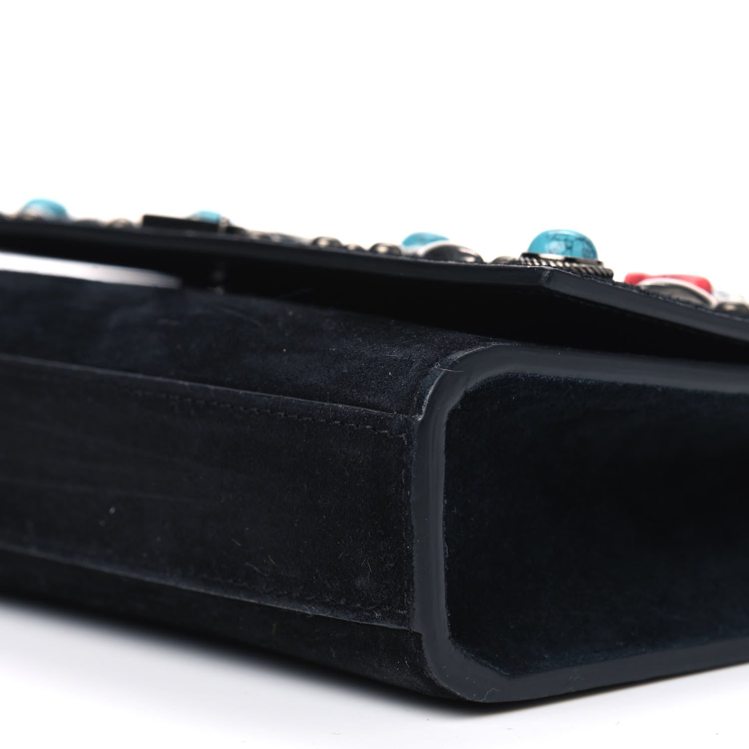 Saint Laurent Suede Small Monogram Stone Studded Kate Satchel Black Turquoise Coral 7 of 8