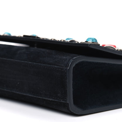 Saint Laurent Suede Small Monogram Stone Studded Kate Satchel Black Turquoise Coral 7 of 8