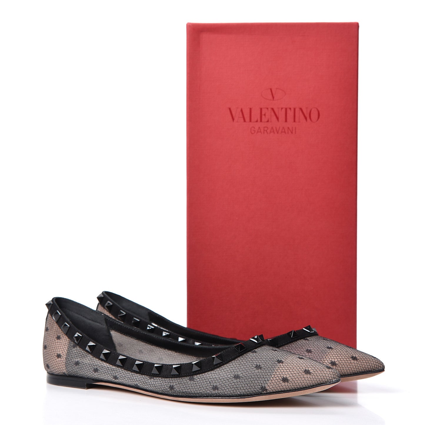 Mesh Point d'Esprit Rockstud Ballerina Flats 39.5 Black