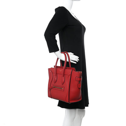 Celine Drummed Calfskin Micro Luggage Red 2 of 15