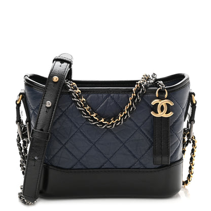 Chanel Aged Calfskin Quilted Small Gabrielle Hobo Navy Black 1 of 10