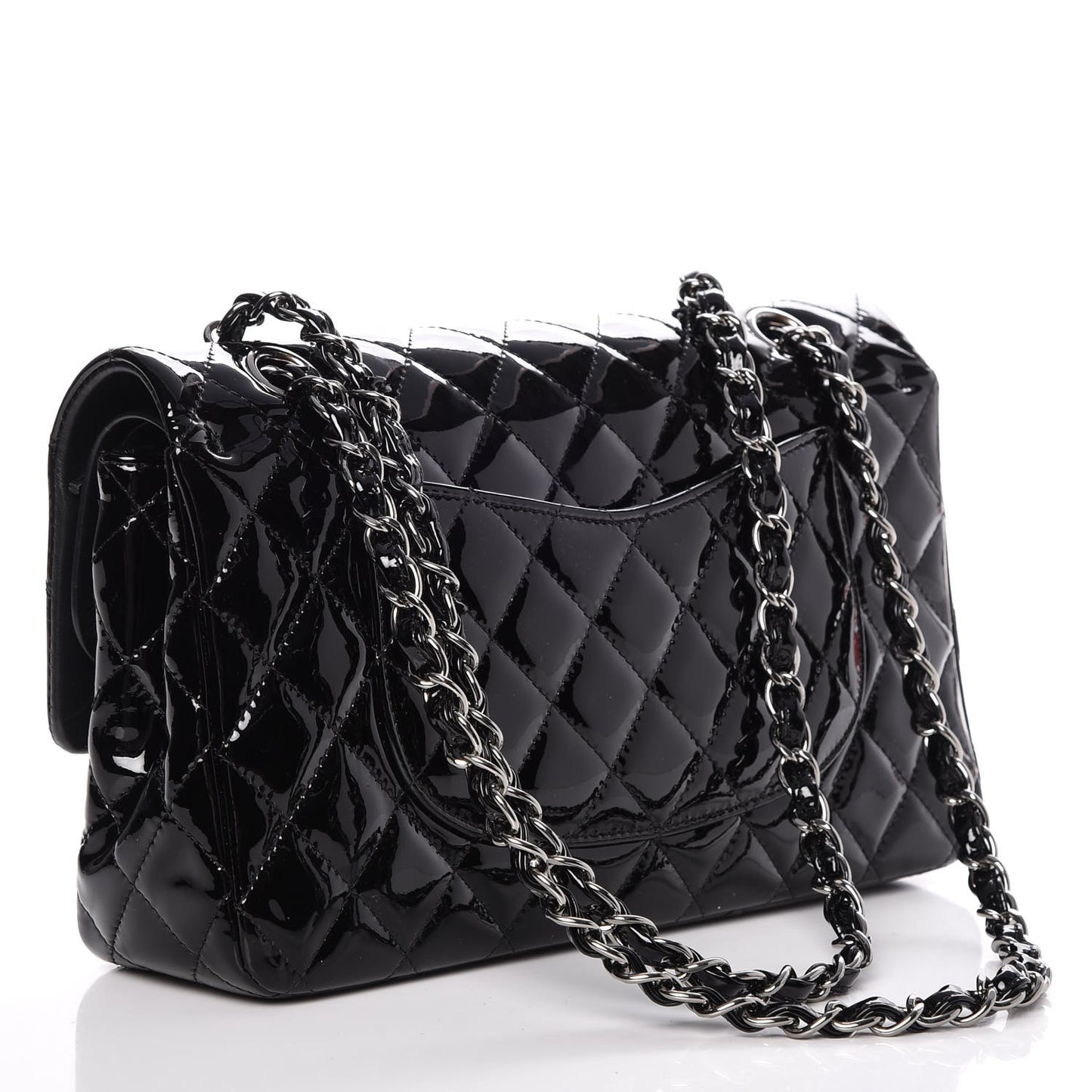 Patent Quilted Medium Double Flap Black